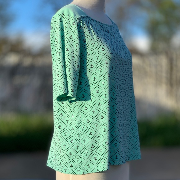 Croft & Barrow Light Teal Green & Navy Blue Nautical Short Sleeve Top ~ Size XL - Picture 3 of 8